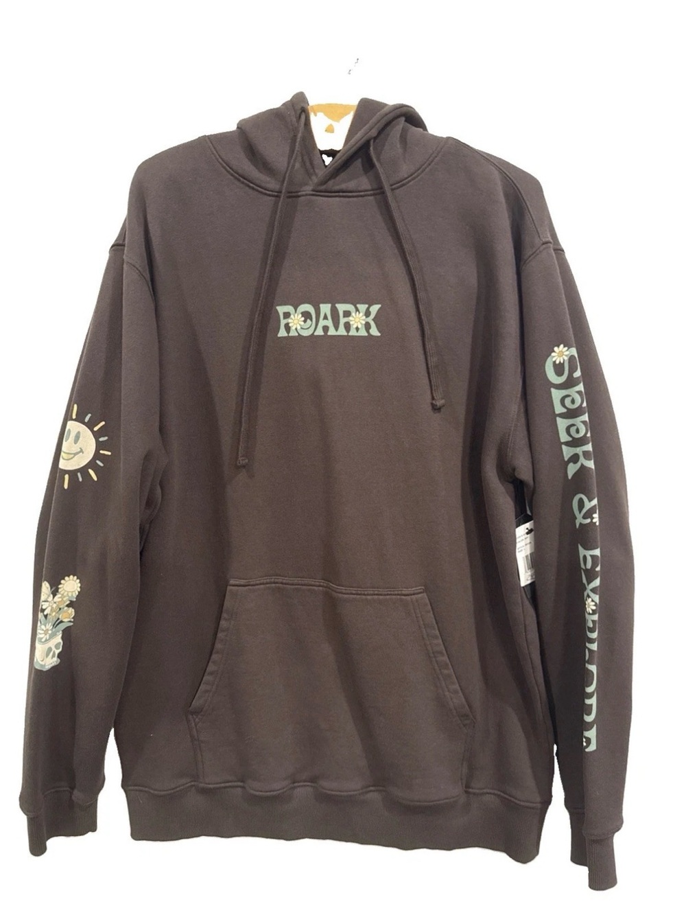 Roark Hoodie Mens Large Brown Cotton Graphic Seek and Explore NWT Ret $90